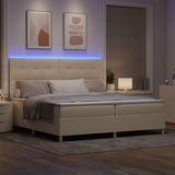 Letto a Sorgente LED con testiera Crema 200 x 200 cm Tessuto