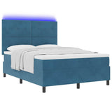 Letto a Sorgente LED Blu Scuro 140 x 190 cm Velluto