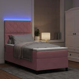 Letto a Sorgente LED con materasso Rosa 90 x 190 cm Velluto