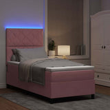 Letto a Sorgente LED con materasso Rosa 100 x 200 cm Tessuto
