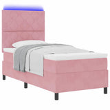 Letto a Sorgente LED con materasso Rosa 100 x 200 cm Tessuto