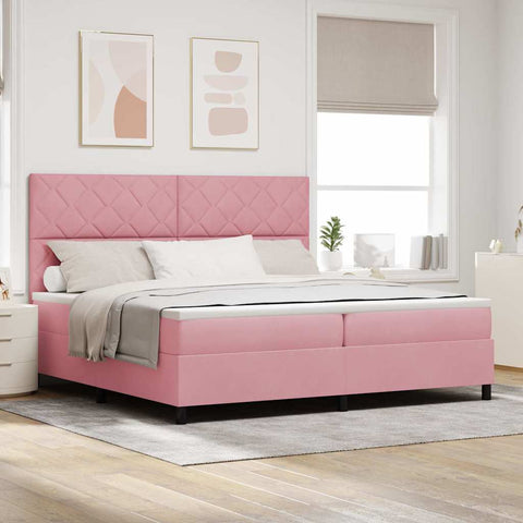 Letto a Sorgente LED con materasso Rosa 200 x 200 cm Tessuto