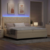 Letto a Sorgente LED con testiera Crema 200 x 200 cm Tessuto