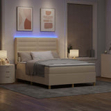 Letto a molle con materasso Crema 140 x 190 cm Tessuto