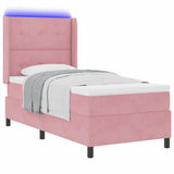 Letto a molle con materasso con led Rosa 90 x 190 cm Velluto