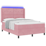 Letto a molle con strisce LED Rosa 140 x 200 cm Velluto