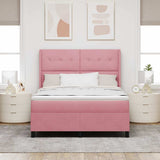 Letto a molle con strisce LED Rosa 160 x 200 cm Velluto