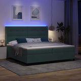 Letto a molle con strisce LED Verde Scuro 200 x 200 cm Velluto