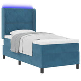 Letto con Box Springs LED e Materasso Blu 90 x 190 cm Velluto