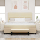 Letto a molle con cuscino Crema 180 x 200 cm Tessuto