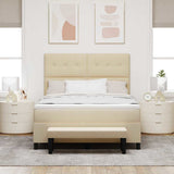 Letto a molle con testiera Crema 140 x 200 cm Tessuto