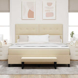 Letto a molle con testiera Crema 180 x 200 cm Tessuto