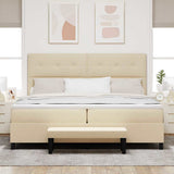 Letto a molle con testiera Crema 200 x 200 cm Tessuto