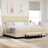Letto a molle con testiera Crema 200 x 200 cm Tessuto