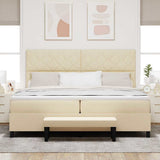 Letto a molle con testiera Crema 200 x 200 cm Tessuto