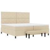 Letto a molle con testiera Crema 200 x 200 cm Tessuto
