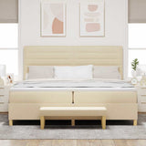 Letto a molle con materasso Crema 200 x 200 cm Tessuto