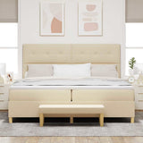 Letto a molle con testiera Crema 200 x 200 cm Tessuto
