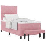 Letto a molle con materasso Rosa 100 x 200 cm Velluto