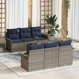 Set Divano da Giardino con cuscino 7 pcs Grigio e Blu Navy