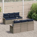 Set Divano da Giardino con cuscino 7 pcs Grigio e Blu Navy