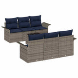 Set Divano da Giardino con cuscino 7 pcs Grigio e Blu Navy