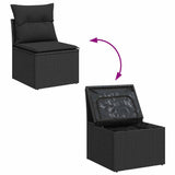 Set Divano da Giardino con cuscino 9 pcs Nero polyrattan