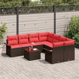 Set Divano da Giardino 9 pcs Beige e Rosso polyrattan