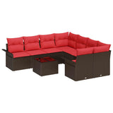 Set Divano da Giardino 9 pcs Beige e Rosso polyrattan