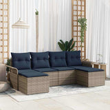 Set Divano da Giardino con cuscino 6 pcs Grigio Poly Rattan