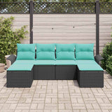 Set Divano da Giardino con cuscino 6 pcs Nero Poly Rattan