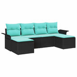 Set Divano da Giardino con cuscino 6 pcs Nero Poly Rattan