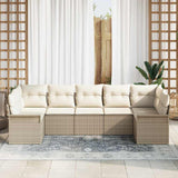 Set Divano da Giardino con cuscino 7 pcs Beige Poly Rattan