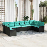 Set Divano da Giardino con archiviazione 10 pcs Nero polyrattan