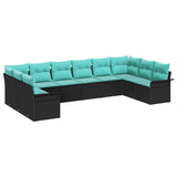Set Divano da Giardino con archiviazione 10 pcs Nero polyrattan