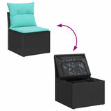 Set Divano da Giardino con archiviazione 10 pcs Nero polyrattan