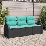 Set Divano da Giardino 3 pcs Nero e turchese Poly Rattan