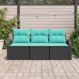 Set Divano da Giardino 3 pcs Nero e turchese Poly Rattan