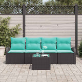 Set Divano da Giardino 5 pcs Nero e Turchese polyrattan