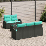 Set Divano da Giardino con cuscino 6 pcs Nero e Turchese