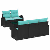 Set Divano da Giardino con cuscino 6 pcs Nero e Turchese