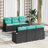 Set Divano da Giardino 7 pcs Nero e Turchese polyrattan