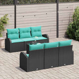 Set Divano da Giardino 7 pcs Nero e Turchese polyrattan