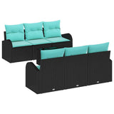 Set Divano da Giardino 7 pcs Nero e Turchese polyrattan