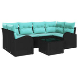 Set Divano da Giardino 7 pcs Nero e Turchese polyrattan