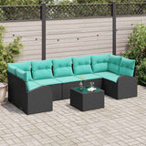Set Divano da Giardino 8 pcs Nero e Turchese polyrattan