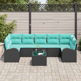 Set Divano da Giardino 8 pcs Nero e Turchese polyrattan