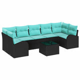Set Divano da Giardino 8 pcs Nero e Turchese polyrattan