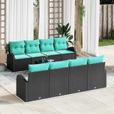 Set di divani con cuscino 9 pcs Nero e Turchese polyrattan