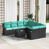 Set di divani con cuscino 9 pcs Nero e Turchese polyrattan